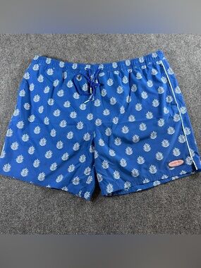 Vineyard Vines Men's Swim Trunks Size XXL Palm Leaf Print Blue White Lined